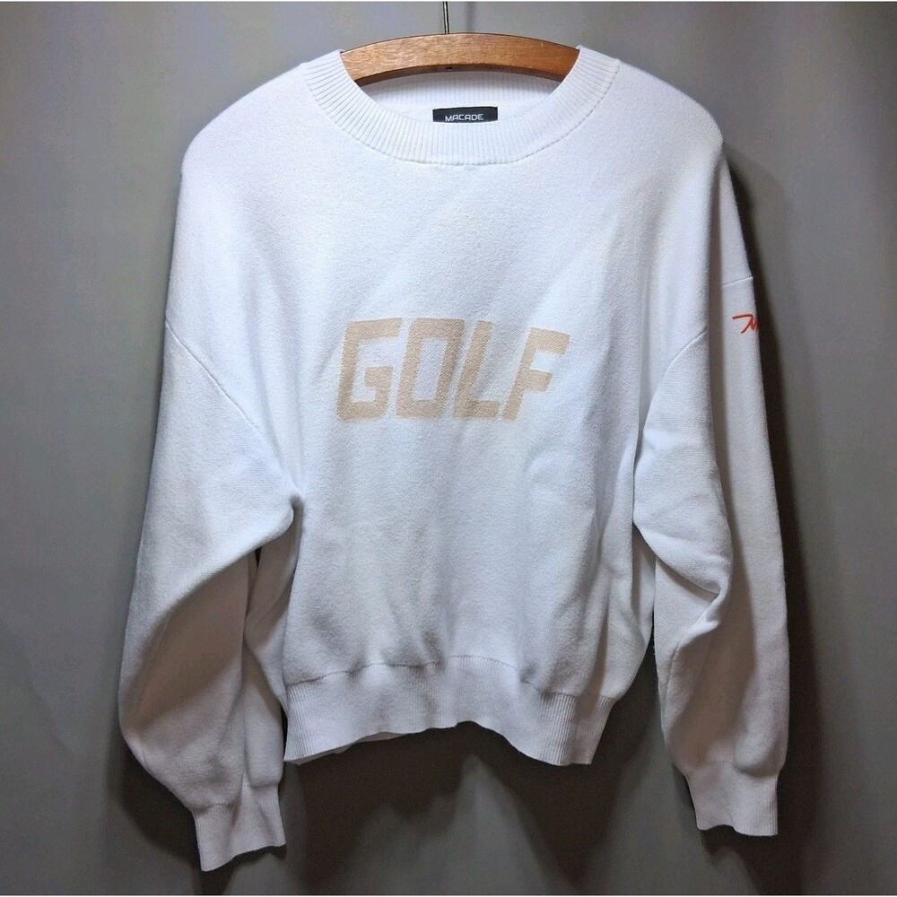 ​Macade GOLF Oversized Knit Crewneck Sweater White Modal Cotton Rare Design Sz L